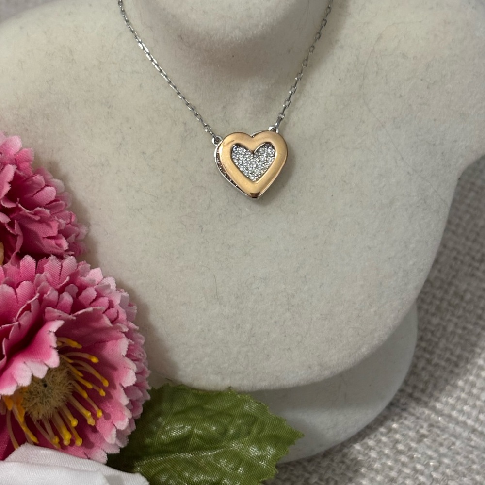💎🦢 Swarovski Two-Tone Double Heart Pendant Necklace